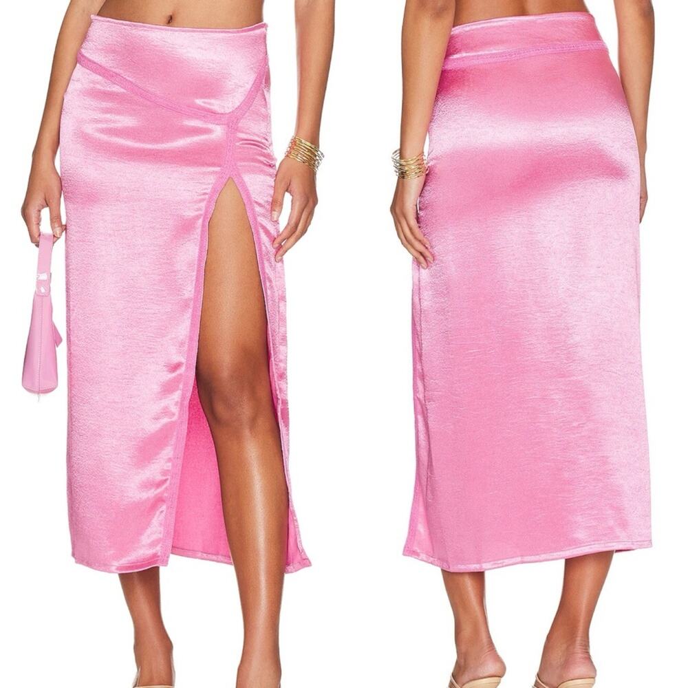 Free People Dakota Satin Pink Midi Aurora Skirt